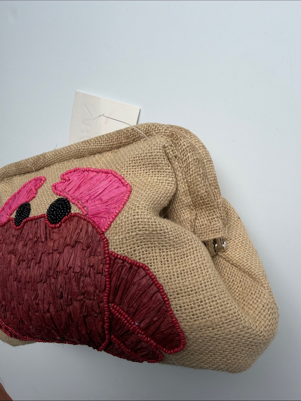 Zara Crab Raffia Beaded Clutch Bag - Picture 6 of 12